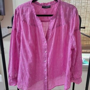 Lane Bryant Bright Pink Sheer Button-Down Blouse